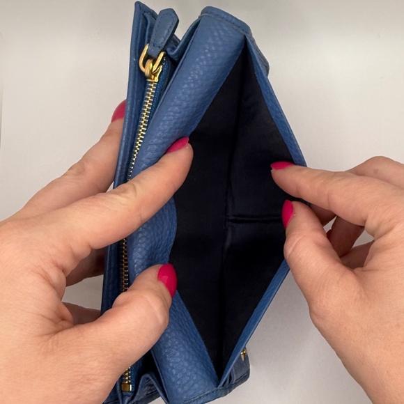 Prada Continental Flap Long Wallet in Blue Pebbled Leather - Picture 15 of 17